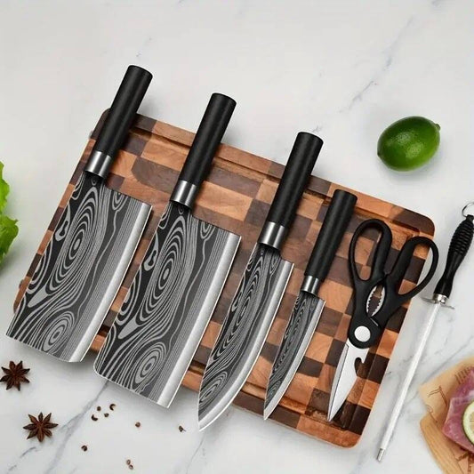 Ultra-Sharp Laser Damascus Pattern Knife Set